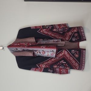 BCBGMAXAZRIA MAXSPORRT Red Black Southwestern Open Cardigan & Scarf